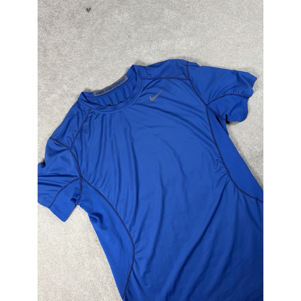 Nike Pro Combat Dri-Fit T-shirt Mens L Blue Running Crossfit Training Vented ***